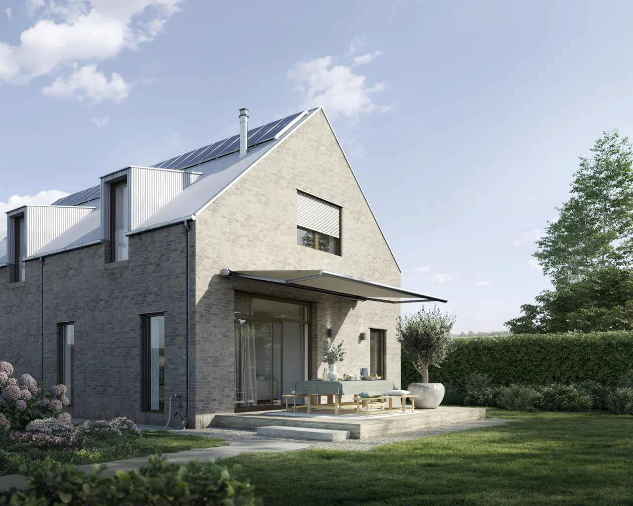 Klinkerhaus mit Terrea Kassettenmarkise